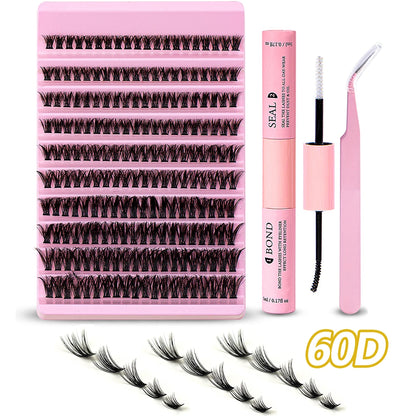 DIY Eyelash Extension Kit 200pcs Individual Lashes Cluster 60D 8-16mm Mix Lash Clusters Bond and Seal and Lash Applicator