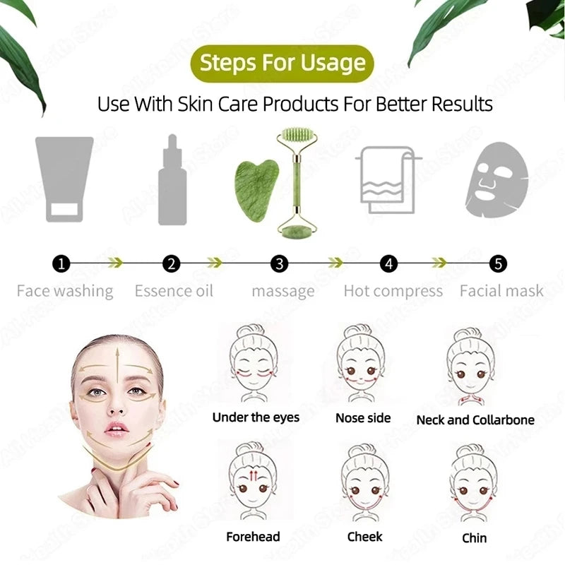 Gua Sha Jade Roller & Scraper Massage Tool for Face & Body