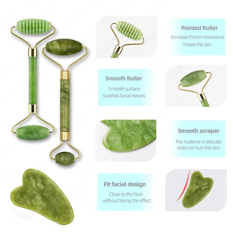 Gua Sha Jade Roller & Scraper Massage Tool for Face & Body