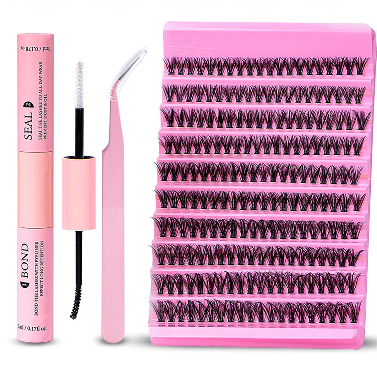 DIY Eyelash Extension Kit 200pcs Individual Lashes Cluster 60D 8-16mm Mix Lash Clusters Bond and Seal and Lash Applicator