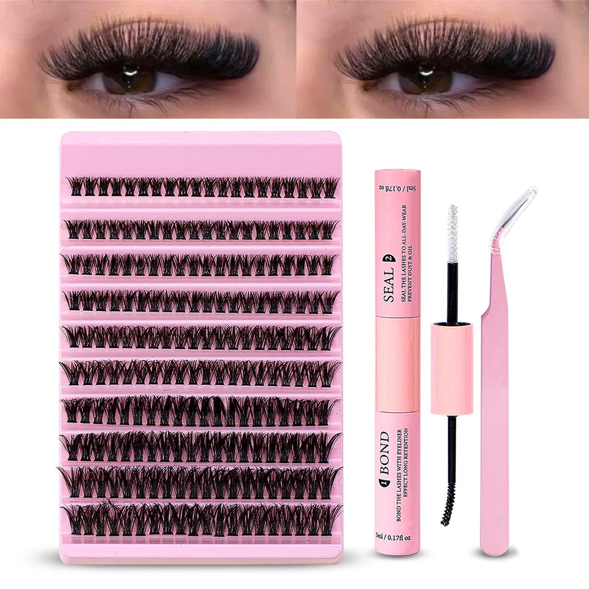 DIY Eyelash Extension Kit 200pcs Individual Lashes Cluster 60D 8-16mm Mix Lash Clusters Bond and Seal and Lash Applicator